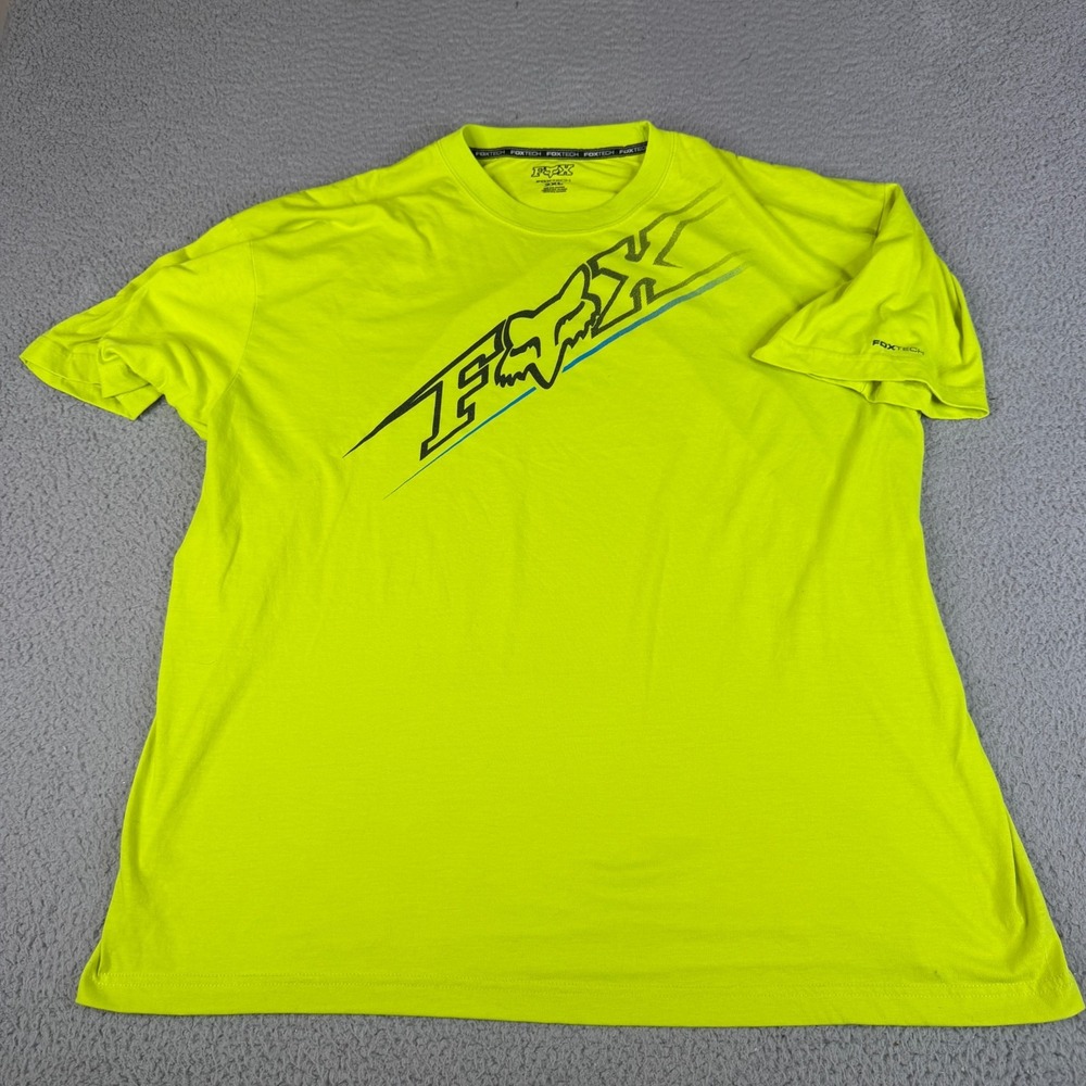 Fox Racing T Shirt Mens 2XL Neon Yellow FoxTech Motocross Dirt Bike Graphic Moto
